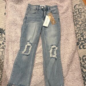 K. Lush Women's Straight Leg Distressed Blue Jeans